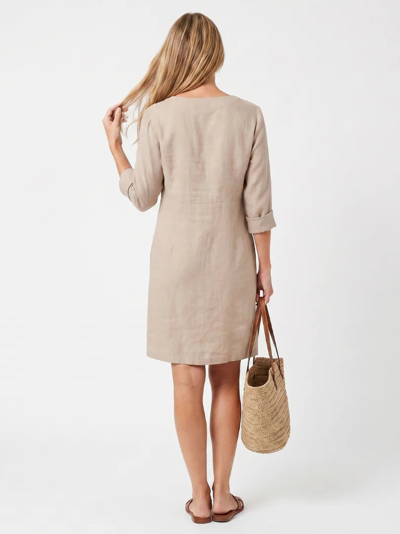 Button Front Linen Midi Dress — Oriana