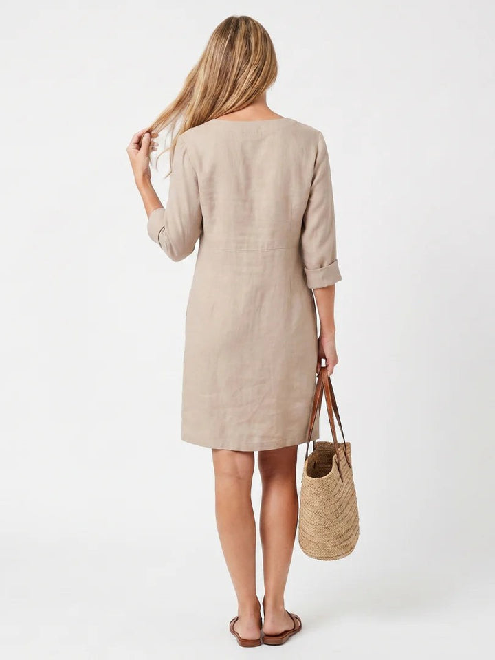 Button Front Linen Midi Dress — Oriana