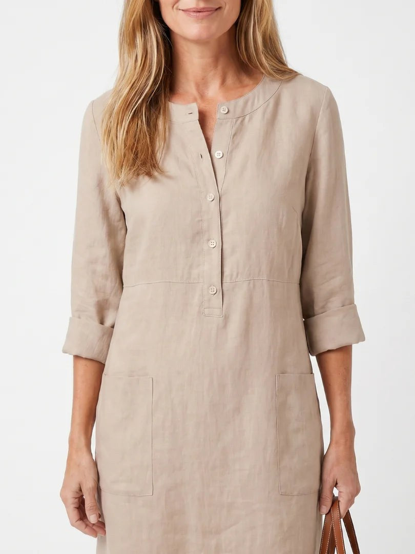 Button Front Linen Midi Dress — Oriana