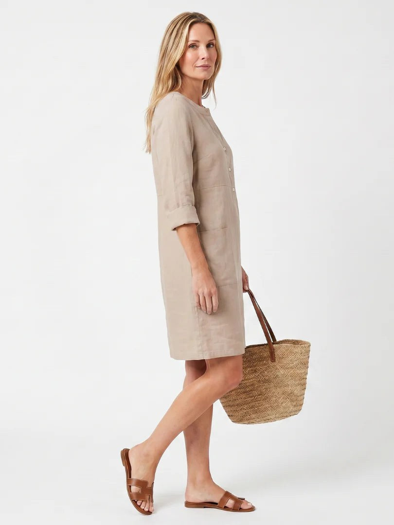 Button Front Linen Midi Dress — Oriana