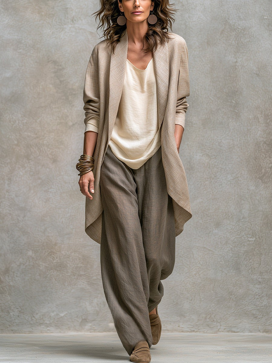 Three Piece Set with Jacket Top and Trousers