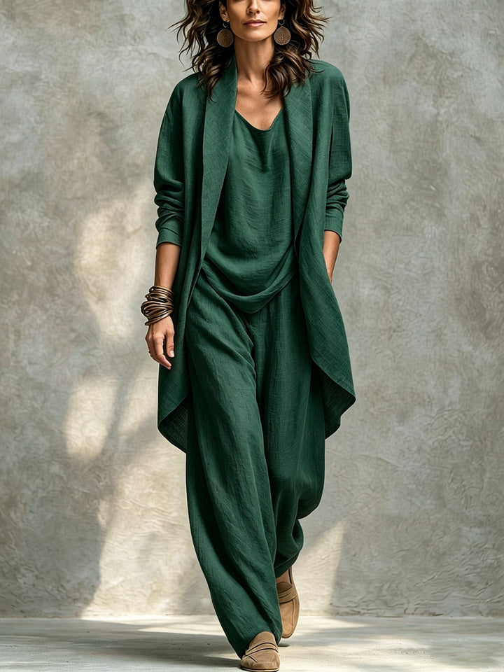 Three Piece Set with Jacket Top and Trousers in green