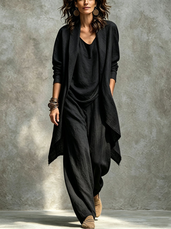 Three Piece Set with Jacket Top and Trousers in black