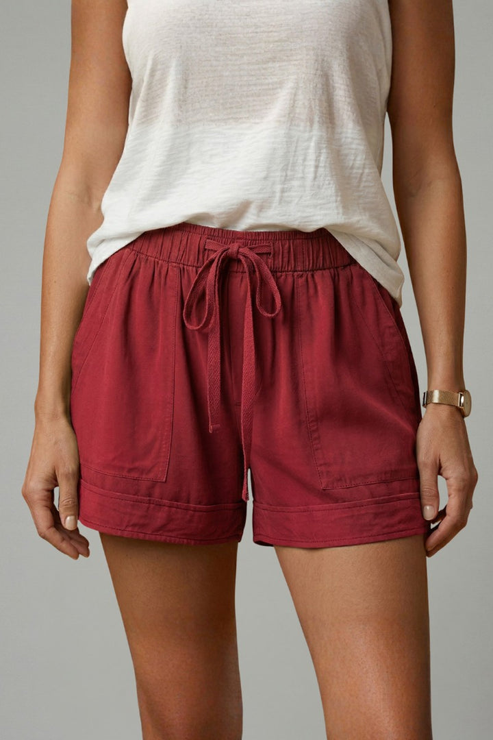 Drawstring Shorts with Relaxed Fit in burgundy