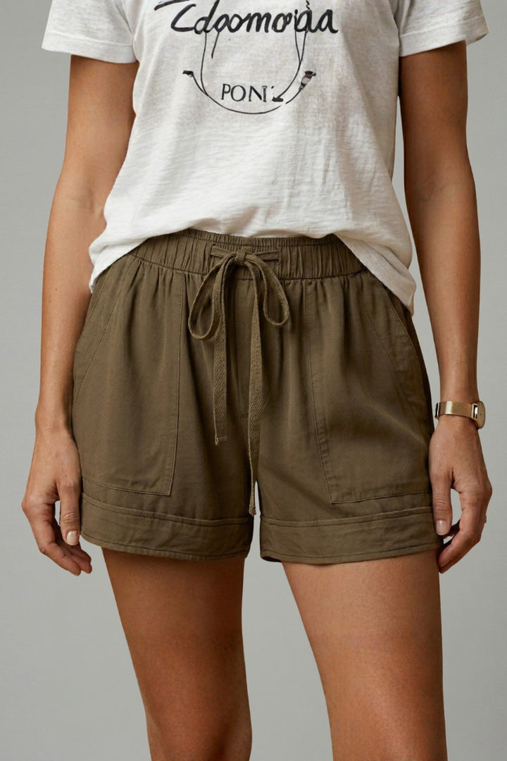 Drawstring Shorts with Relaxed Fit in olive brown