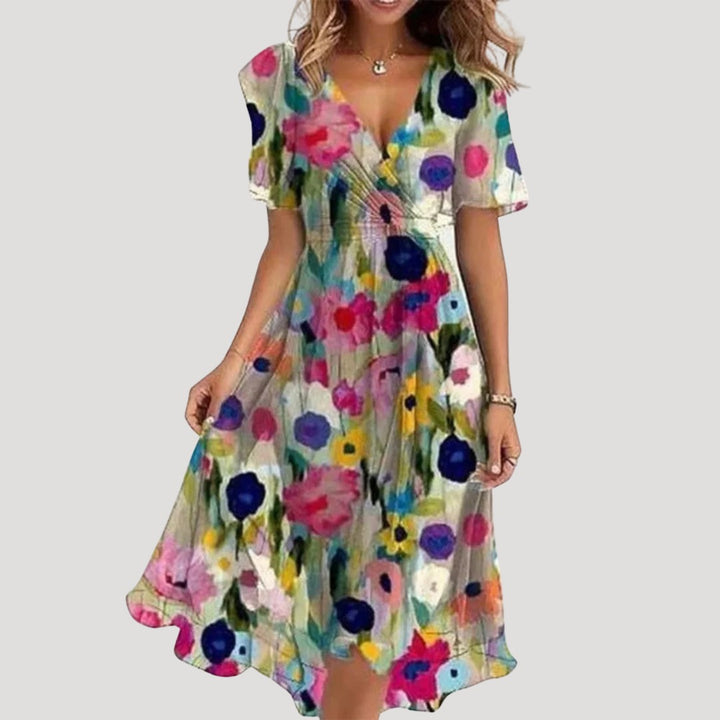 Floral Wrap Midi Dress with Flutter Sleeves in multi floral