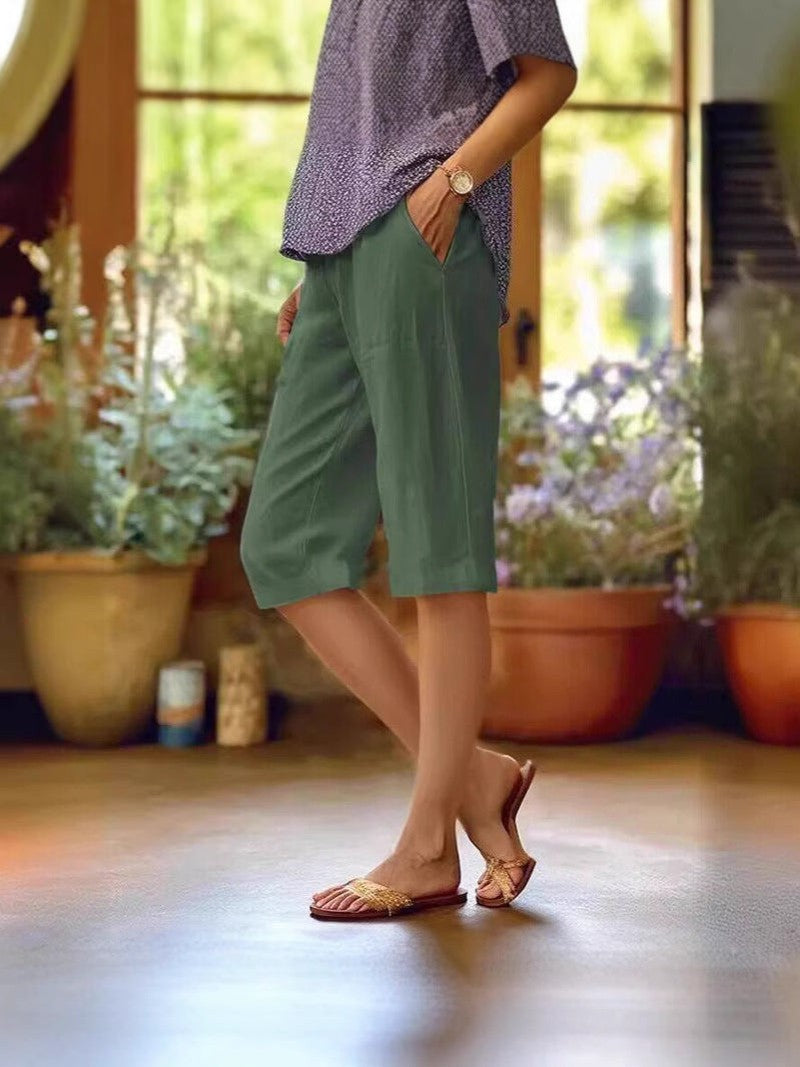 Straight Fit Knee Length Shorts in green