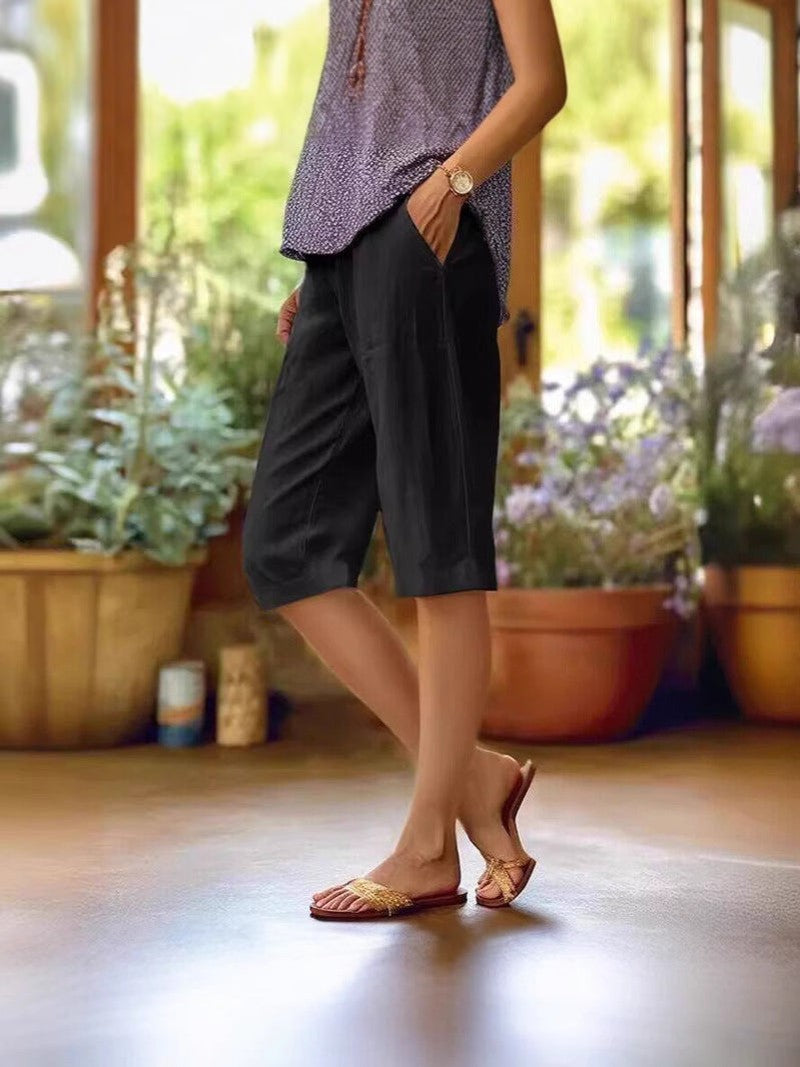 Straight Fit Knee Length Shorts in black