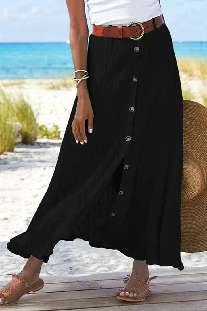 Maxi Skirt with High Waist and Button Front in black