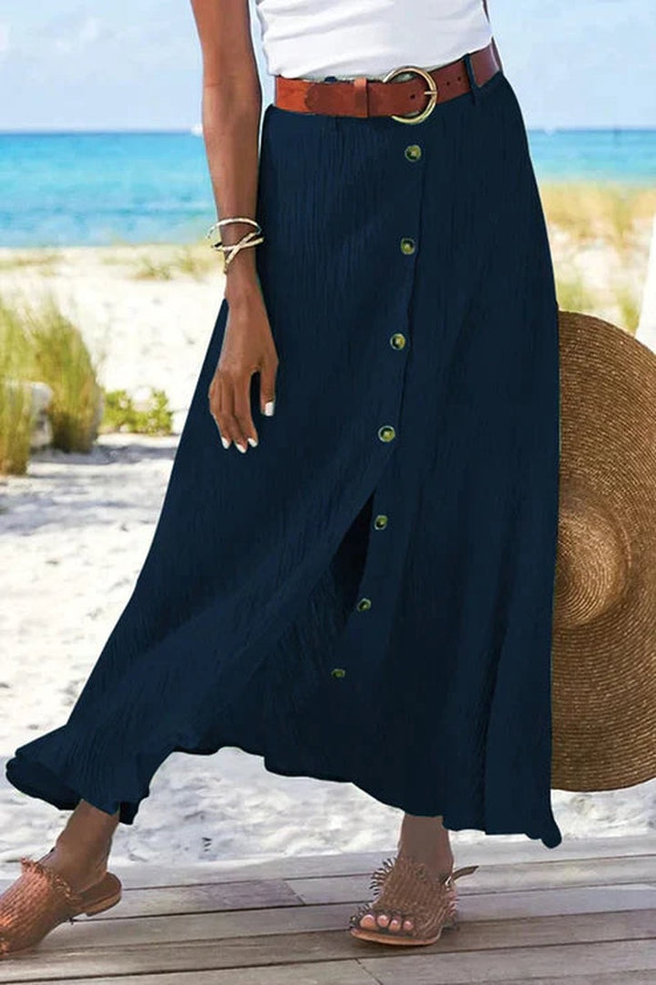 Maxi Skirt with High Waist and Button Front in tibetan blue