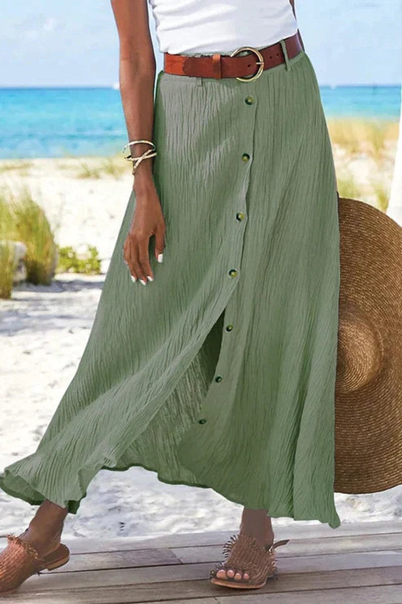 Maxi Skirt with High Waist and Button Front in light green