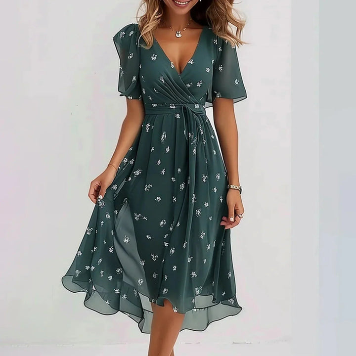 Floral Flutter Sleeve Wedding Guest Dress for Women — Priscilla, image 3