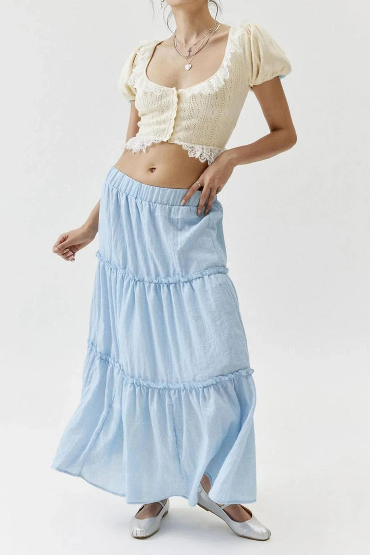 Tiered Maxi Skirt with Elastic Waist — Rhea