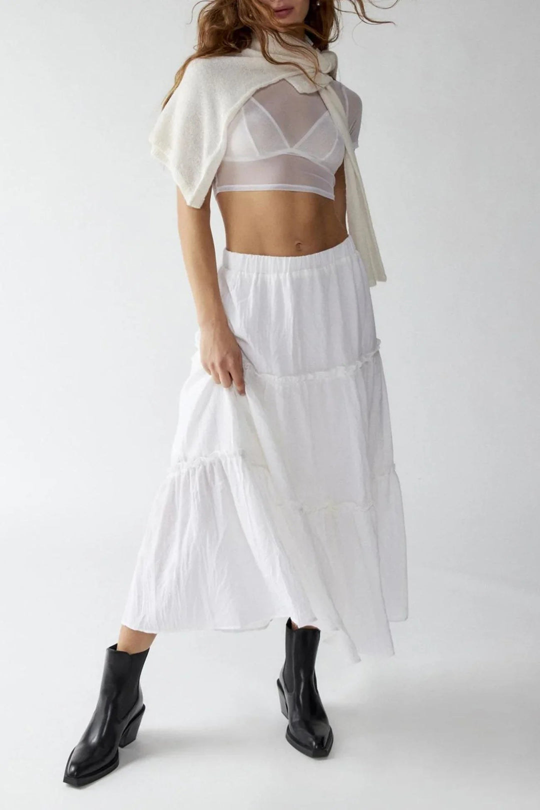 Tiered Maxi Skirt with Elastic Waist — Rhea
