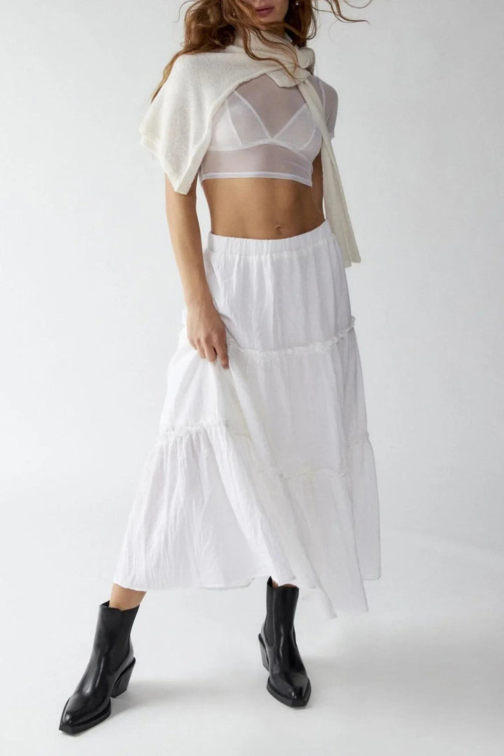 Tiered Maxi Skirt with Elastic Waist — Rhea