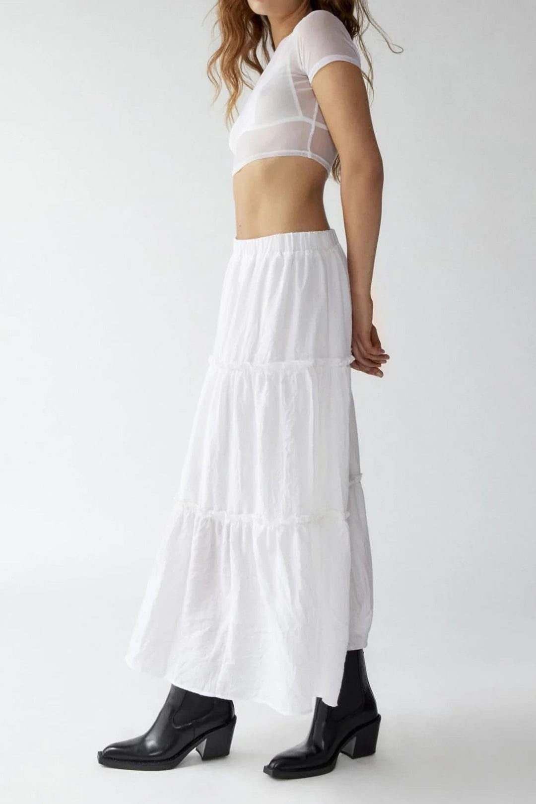 Tiered Maxi Skirt with Elastic Waist — Rhea