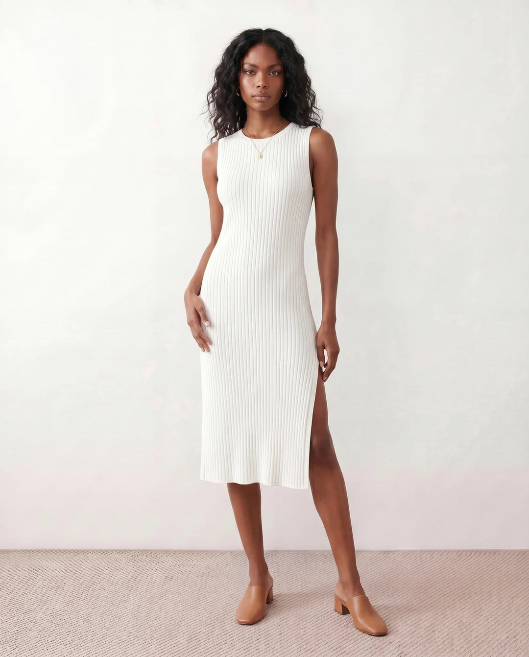 Coralie — Ribbed Fitted Sheath Midi Dress for Women