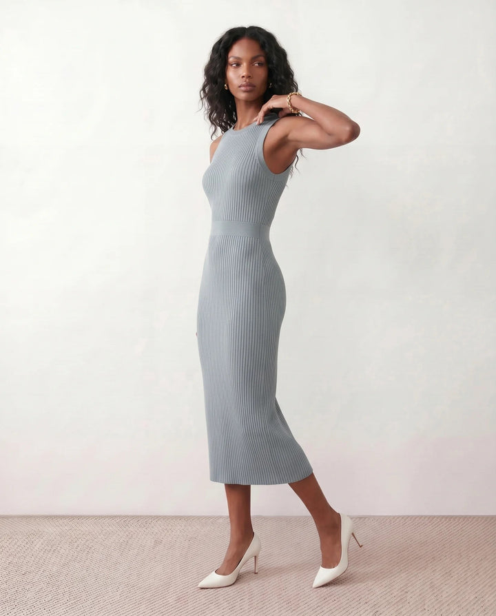 Coralie — Ribbed Fitted Sheath Midi Dress for Women