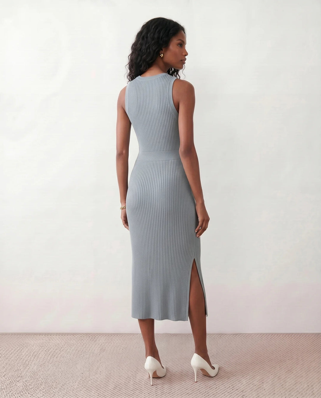 Coralie — Ribbed Fitted Sheath Midi Dress for Women