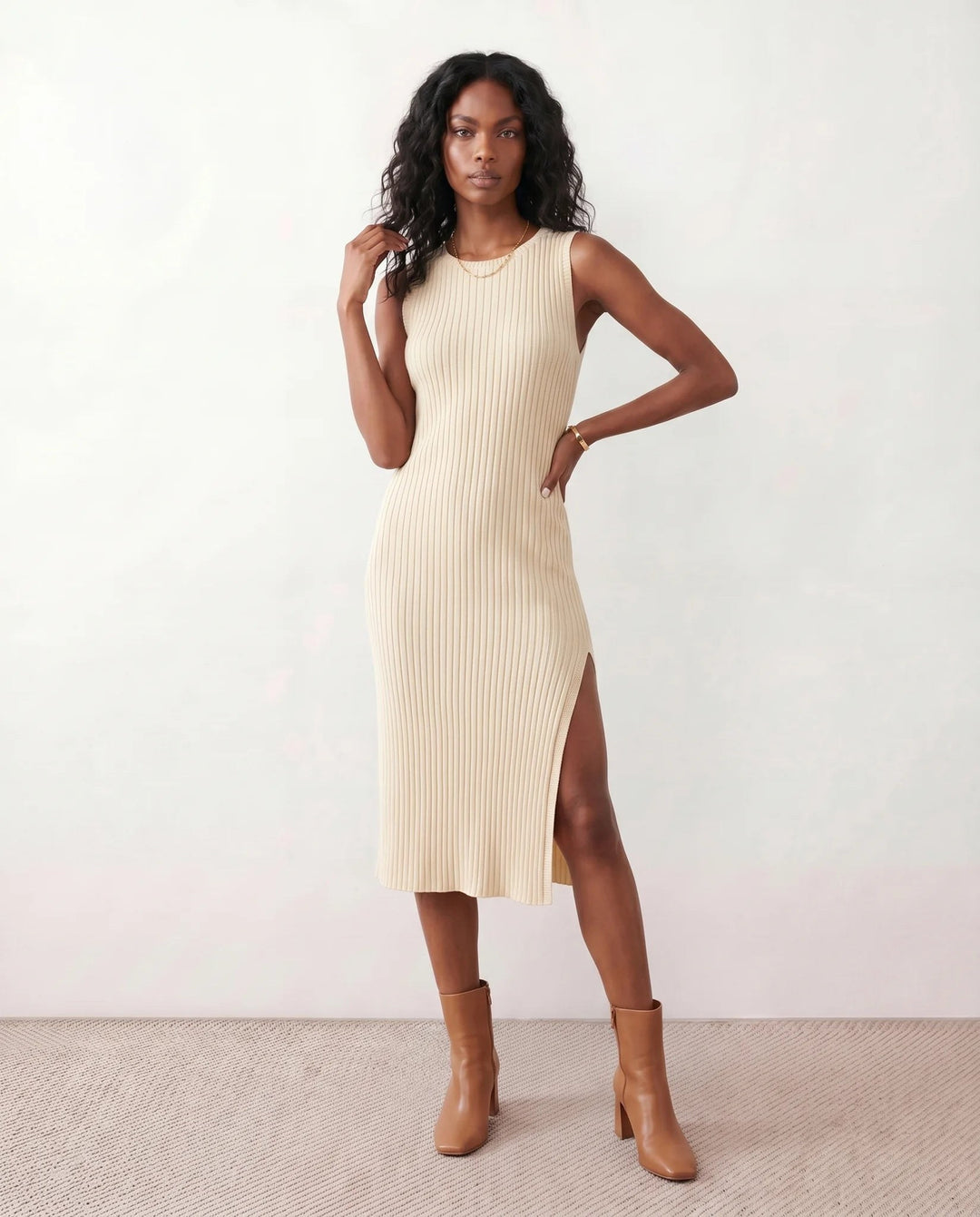 Coralie — Ribbed Fitted Sheath Midi Dress for Women