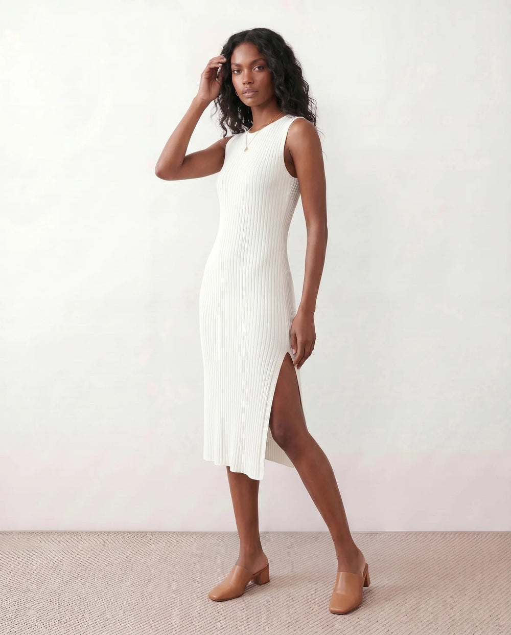 Coralie — Ribbed Fitted Sheath Midi Dress for Women