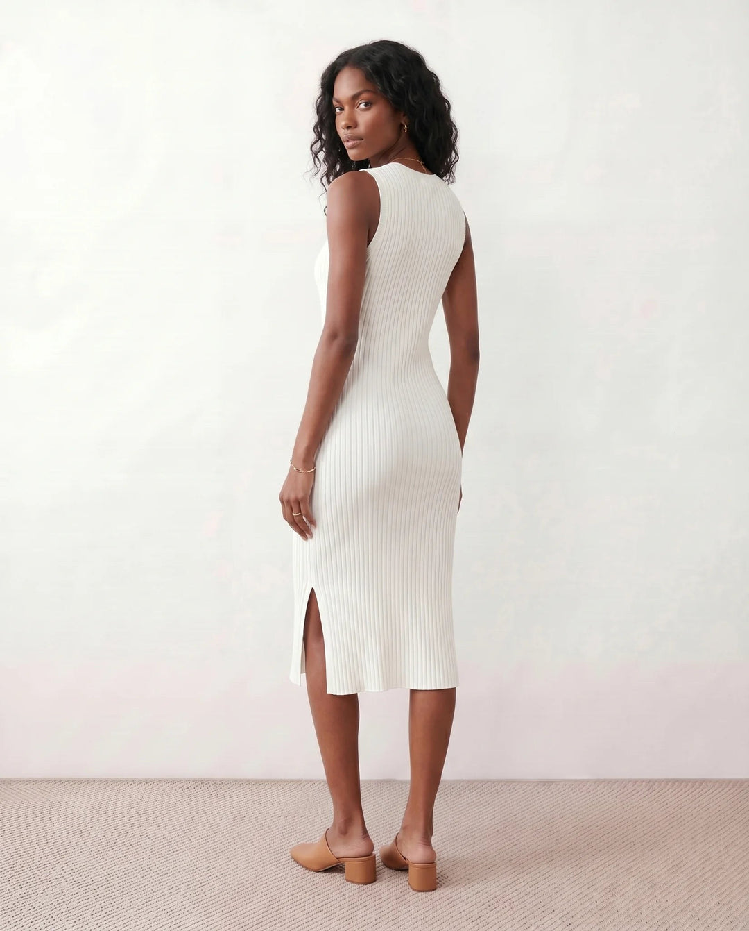Coralie — Ribbed Fitted Sheath Midi Dress for Women