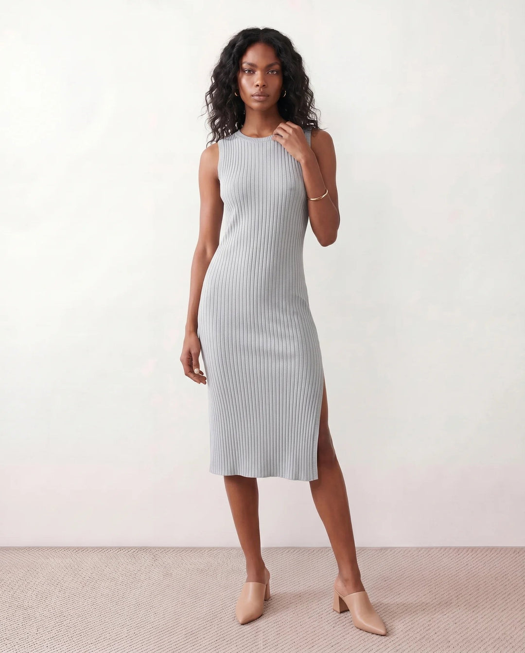 Coralie — Ribbed Fitted Sheath Midi Dress for Women