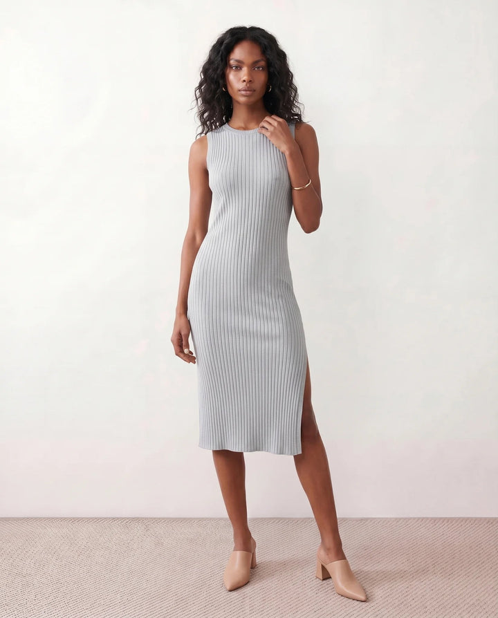 Coralie — Ribbed Fitted Sheath Midi Dress for Women