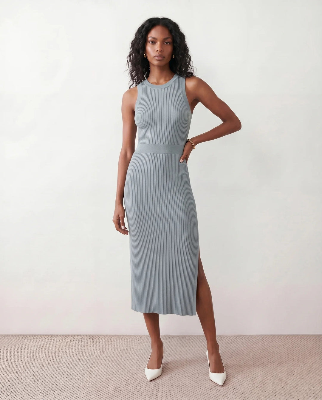 Coralie — Ribbed Fitted Sheath Midi Dress for Women