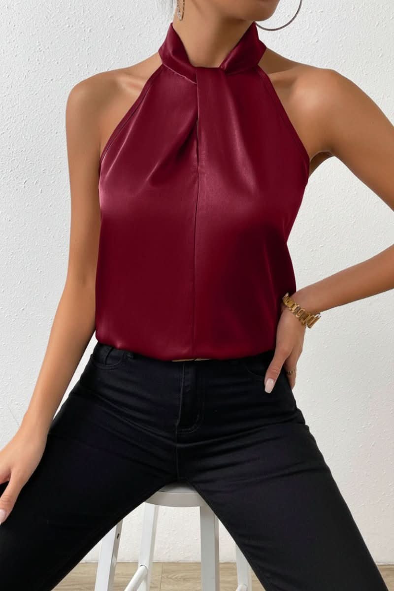 Rosalind — Knotted Satin Halter Neck Top (5), Avelony