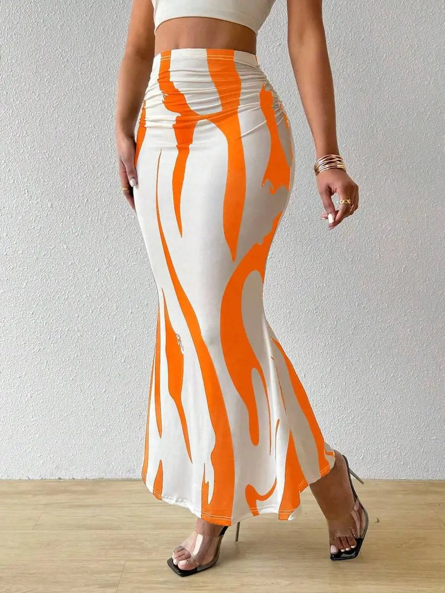 High Waist Maxi Skirt with Abstract Print — Rue