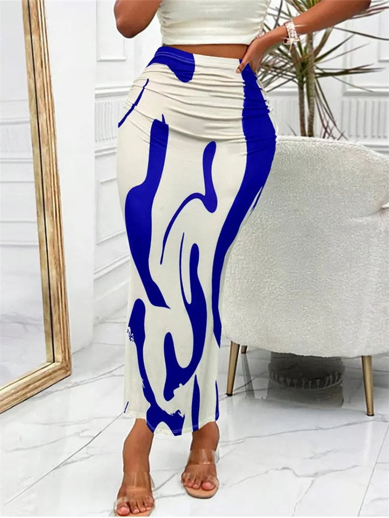 High Waist Maxi Skirt with Abstract Print — Rue