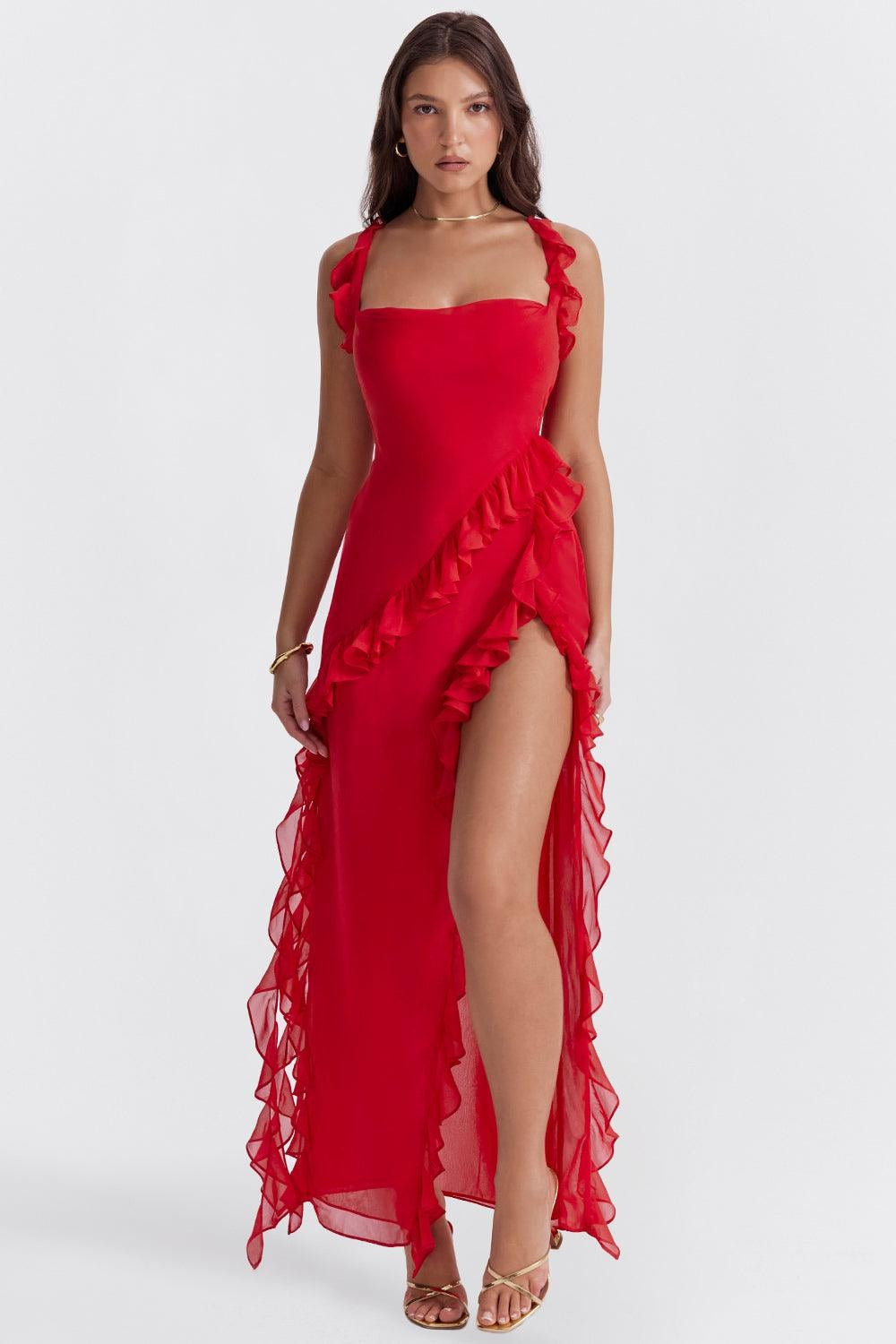 Georgia — Ruffle Trim Maxi Dress for Women