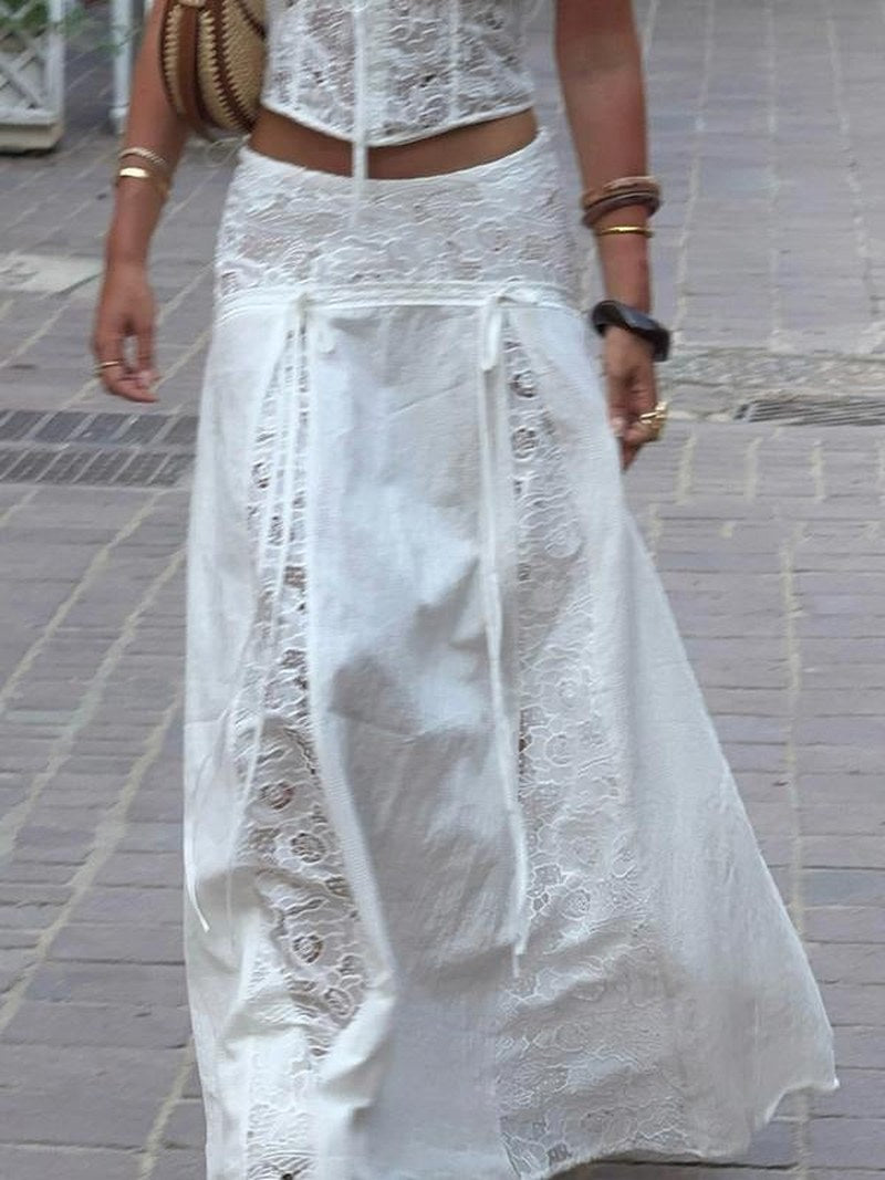 Lace Panel Maxi Skirt in Cotton — Selby