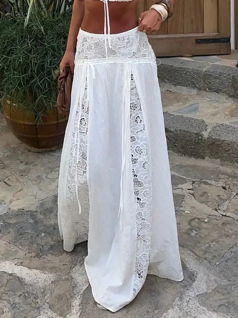Lace Panel Maxi Skirt in Cotton — Selby