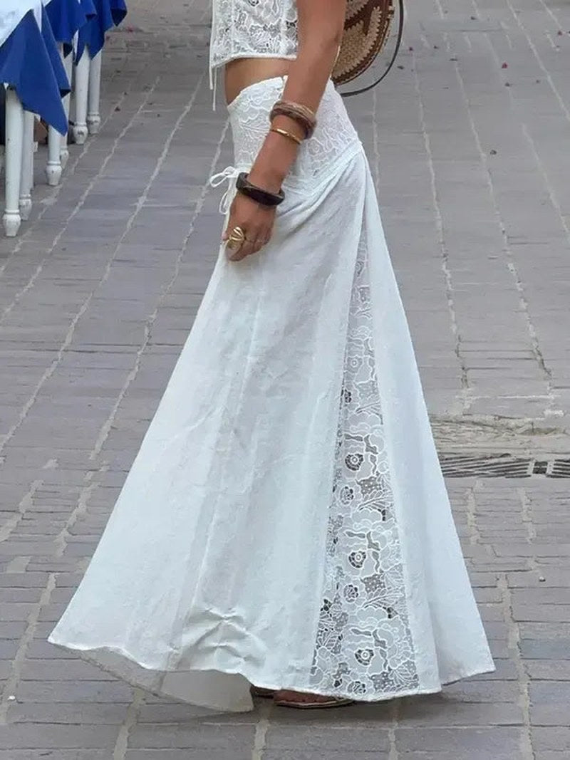 Lace Panel Maxi Skirt in Cotton — Selby