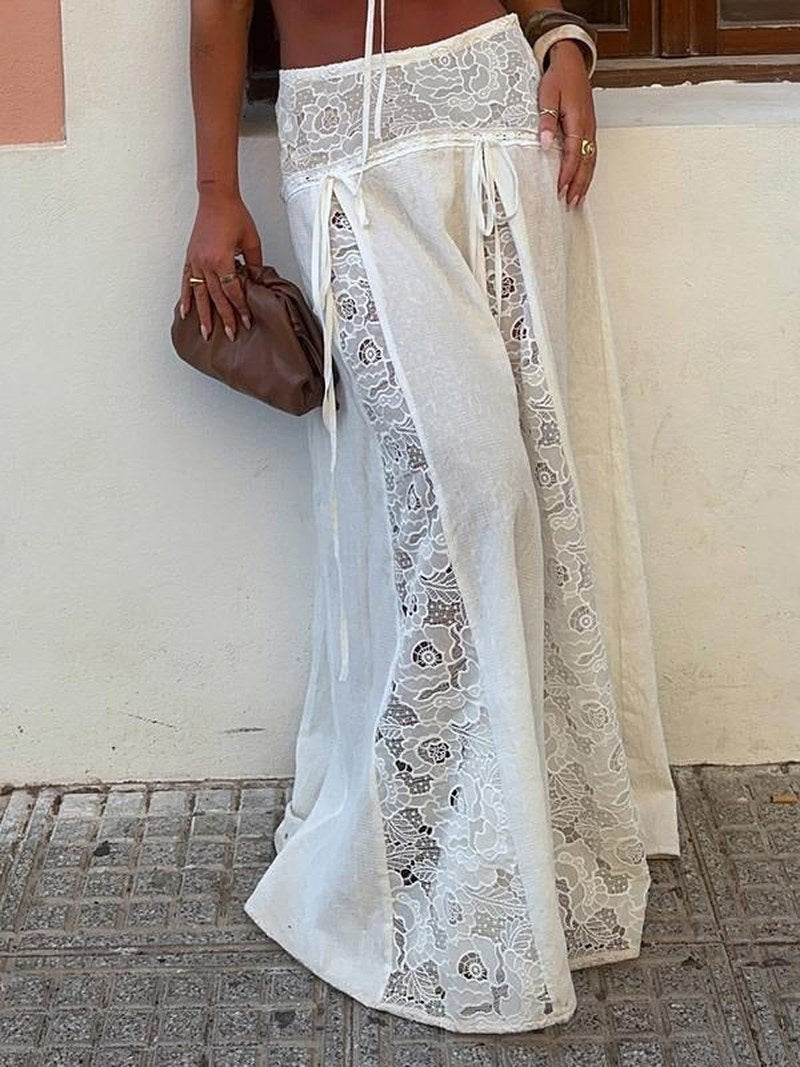 Lace Panel Maxi Skirt in Cotton — Selby