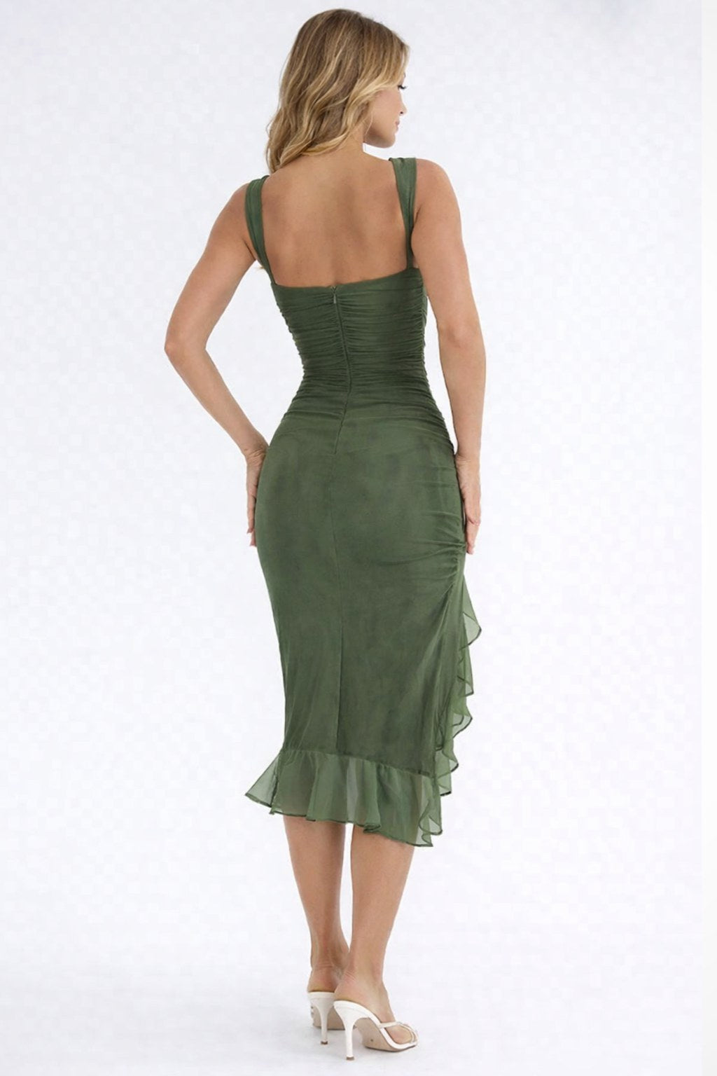Tallulah — Sleeveless Ruched Ruffle Hem Midi Dress for Women