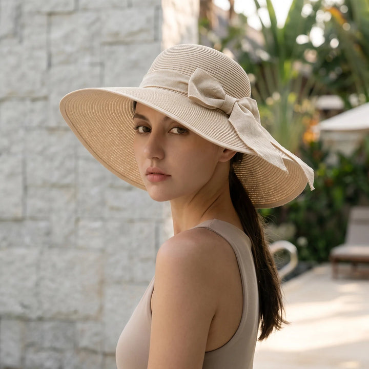 Sunny – Classic Wide Brim Woven Hat for Women with Bow