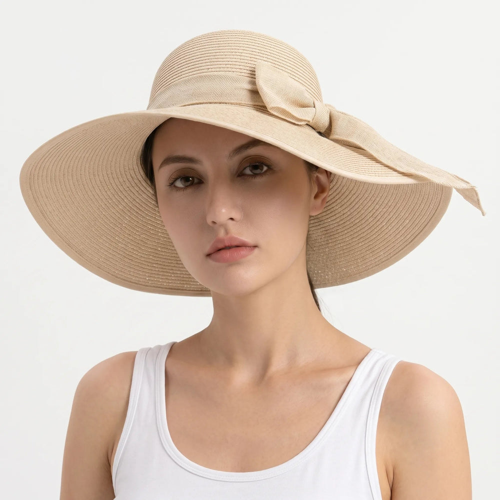 Sunny – Classic Wide Brim Woven Hat for Women with Bow