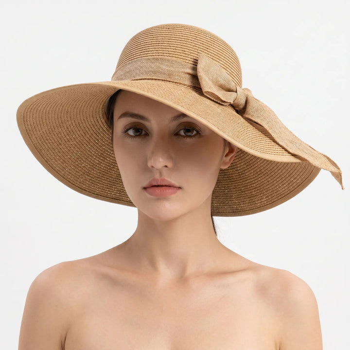Sunny – Classic Wide Brim Woven Hat for Women with Bow