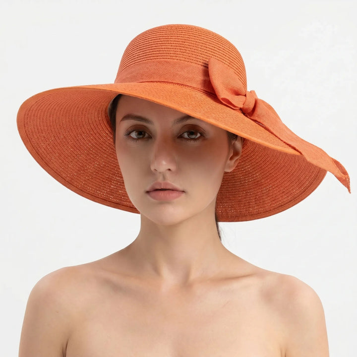 Sunny – Classic Wide Brim Woven Hat for Women with Bow