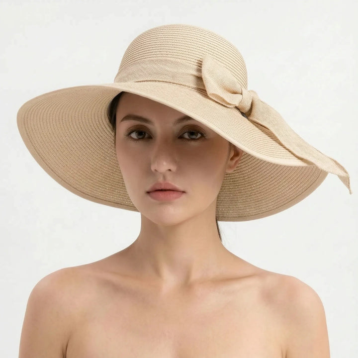 Sunny – Classic Wide Brim Woven Hat for Women with Bow