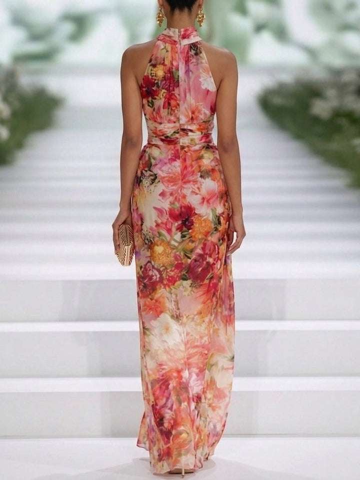 Floral Wedding Guest Maxi Dress with Halter Neck