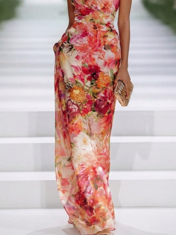 Floral Wedding Guest Maxi Dress with Halter Neck