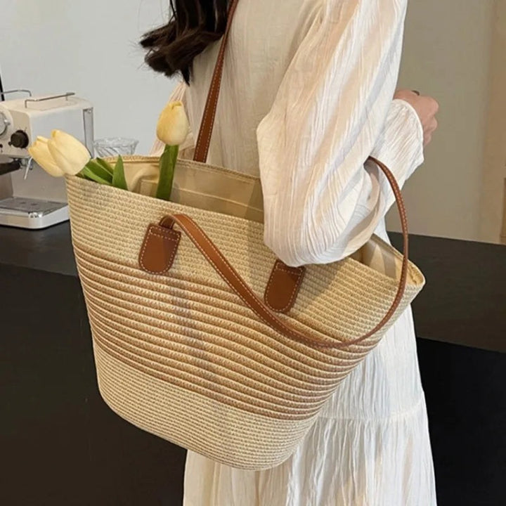 Tilda – Classic Striped Beach Bag for Women with Long Strap
