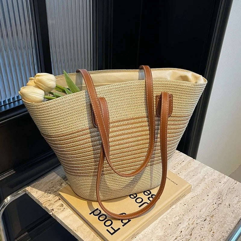 Tilda – Classic Striped Beach Bag for Women with Long Strap