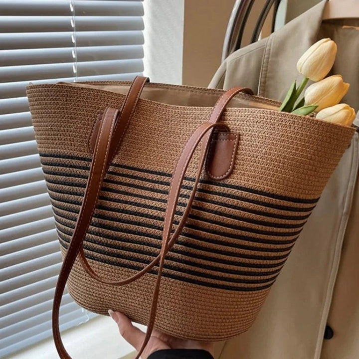 Tilda – Classic Striped Beach Bag for Women with Long Strap