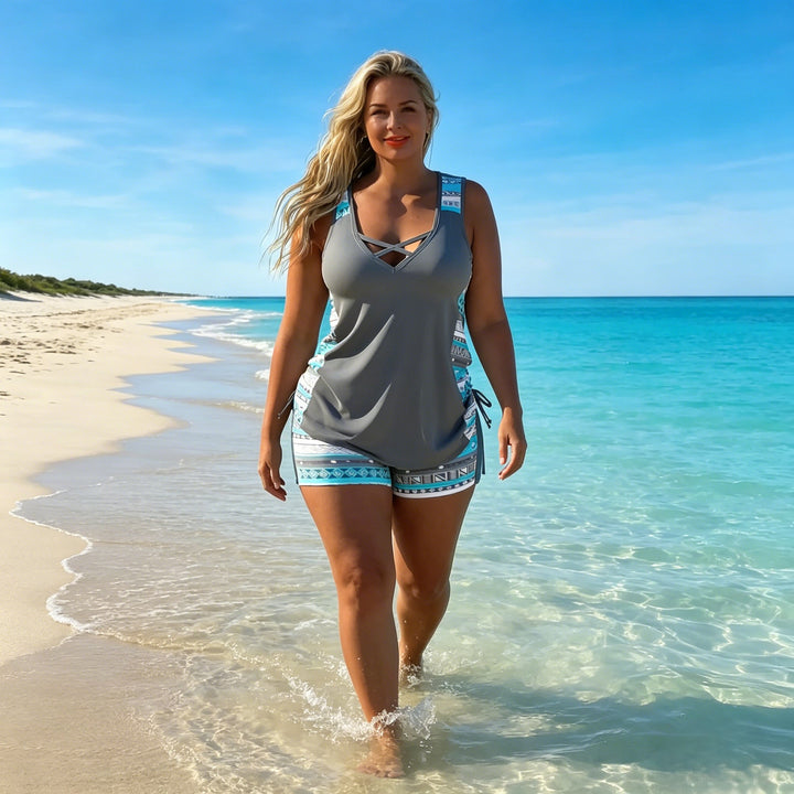Georgie — V Neck Printed Two Piece Tankini for Women