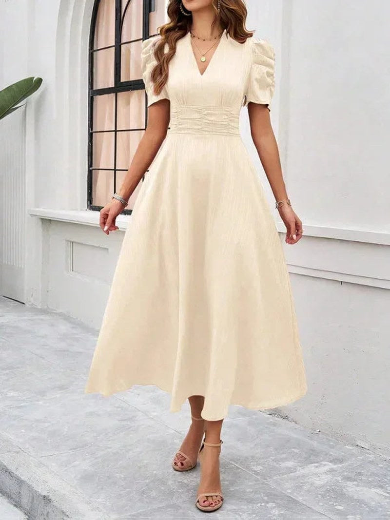 Jarrah — V Neck Puff Sleeve Midi Dress for Women
